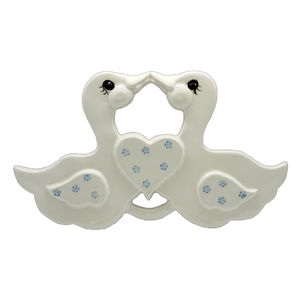 Vintage Swans Wall Plaque White and Blue Floral Hearts Figurine Knick Knacks